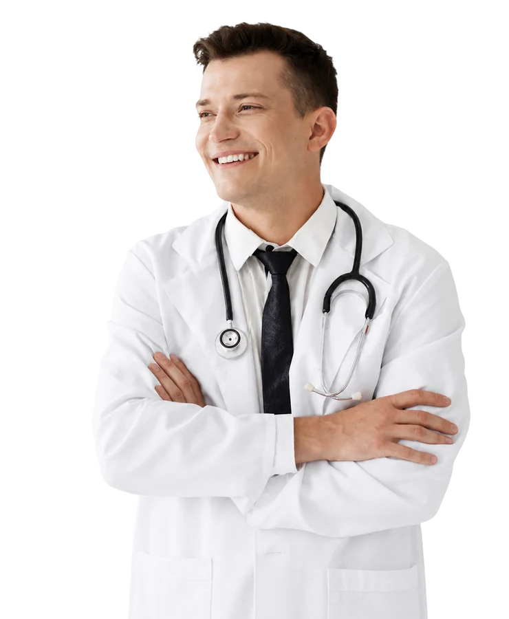A smiling physician with arms crossed